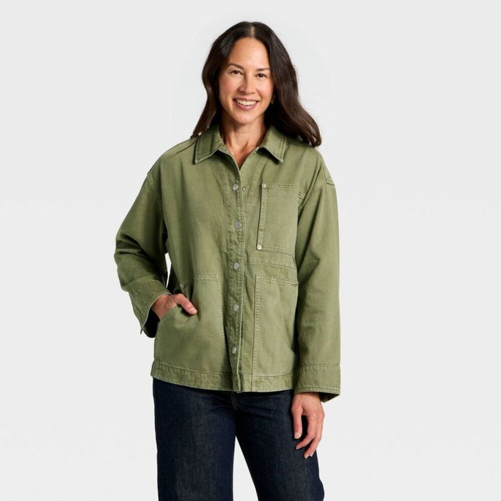Women's Relaxed Barn Denim Coat - Universal Thread Green XL